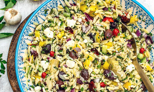 Bowl of Mediterranean Orzo Salad